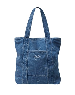 Carmela Printed Logo Denim Tasche - Washed Blue